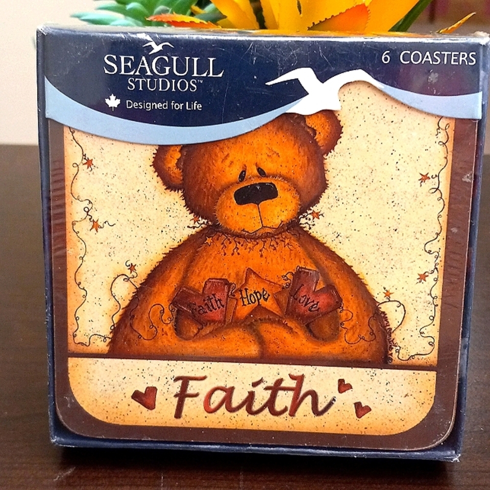 Seagull Studios, Faith, Hope, and Love Bear. 6 Coasters.